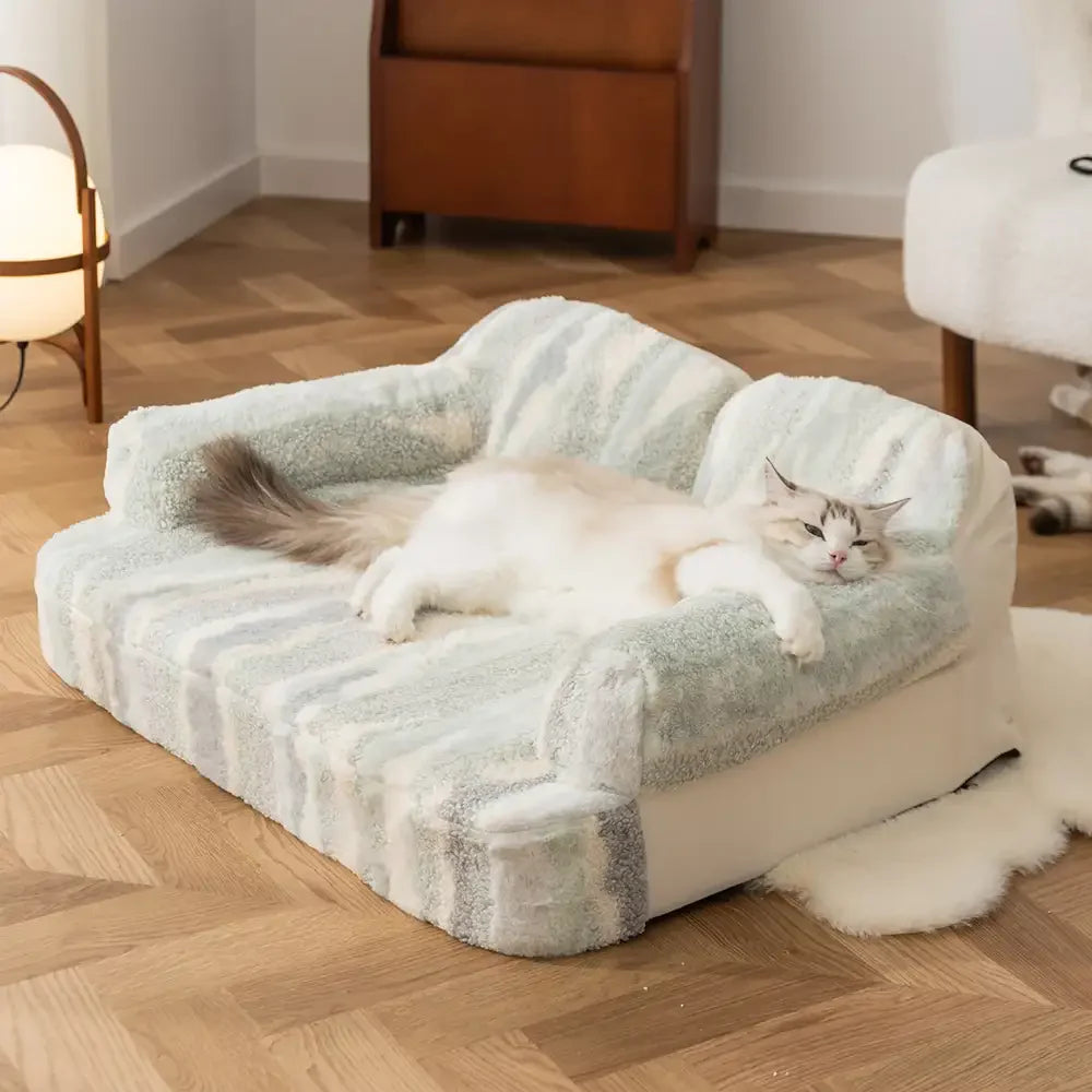 Gemütliches Hundesofa-Bett aus Batik-Faux-Lammwolle mit Wirbelsäulenschutz – Trendy