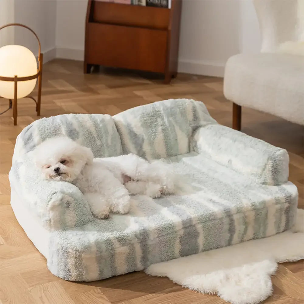 Gemütliches Hundesofa-Bett aus Batik-Faux-Lammwolle mit Wirbelsäulenschutz – Trendy