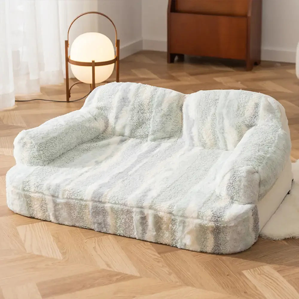 Gemütliches Hundesofa-Bett aus Batik-Faux-Lammwolle mit Wirbelsäulenschutz – Trendy