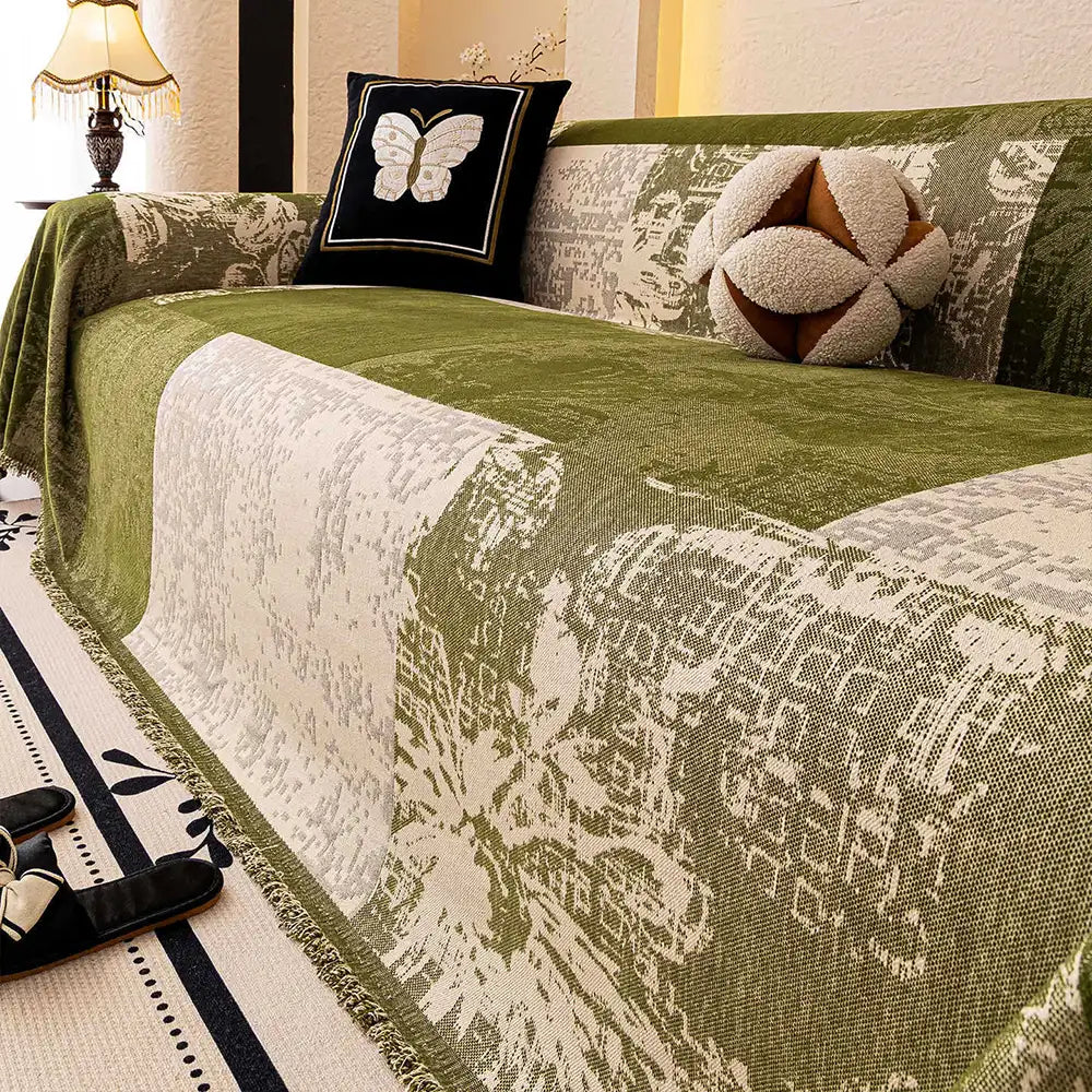 Vintage Botanischer Jacquard Chenille Sofa Kratzfester Couchbezug