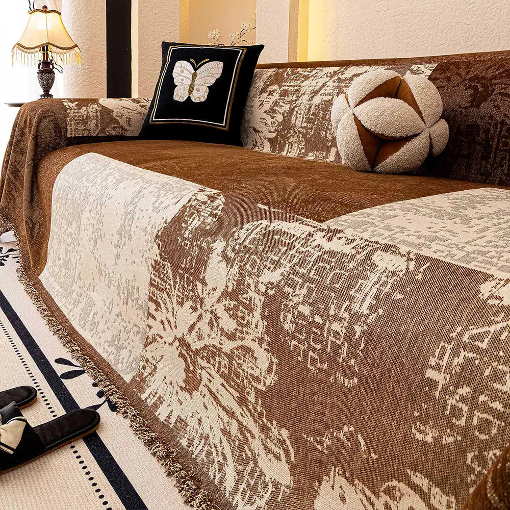 Vintage Botanischer Jacquard Chenille Sofa Kratzfester Couchbezug
