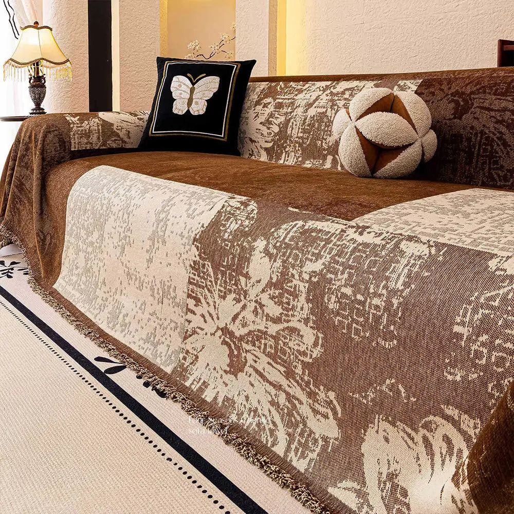 Vintage Botanischer Jacquard Chenille Sofa Kratzfester Couchbezug