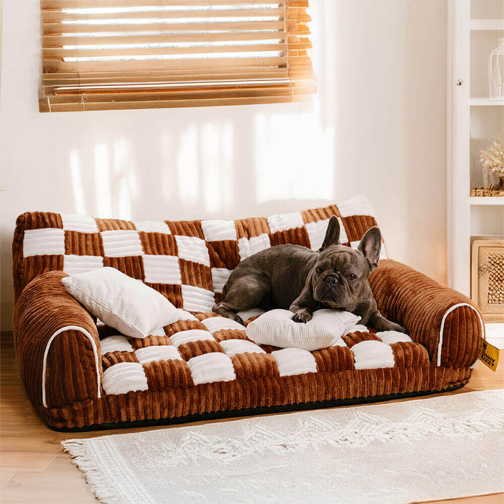 Extragroßes Hundesofabett im Vintage-Schachbrett-Design mit orthopädischer Unterstützung - King's Sofa