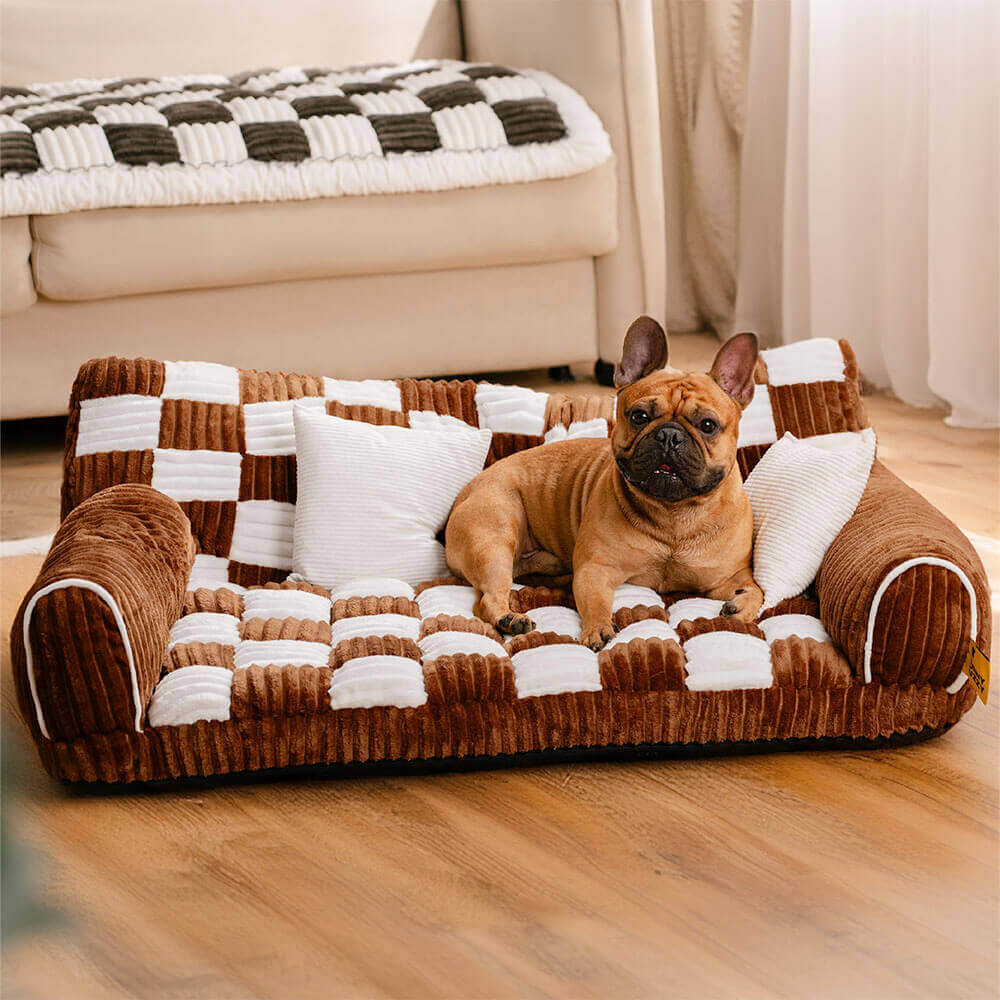 Extragroßes Hundesofabett im Vintage-Schachbrett-Design mit orthopädischer Unterstützung - King's Sofa