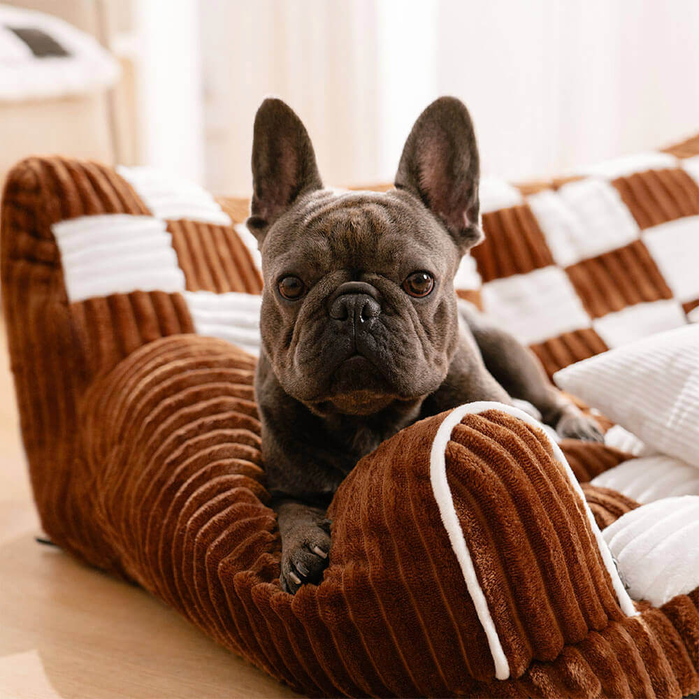 Extragroßes Hundesofabett im Vintage-Schachbrett-Design mit orthopädischer Unterstützung - King's Sofa