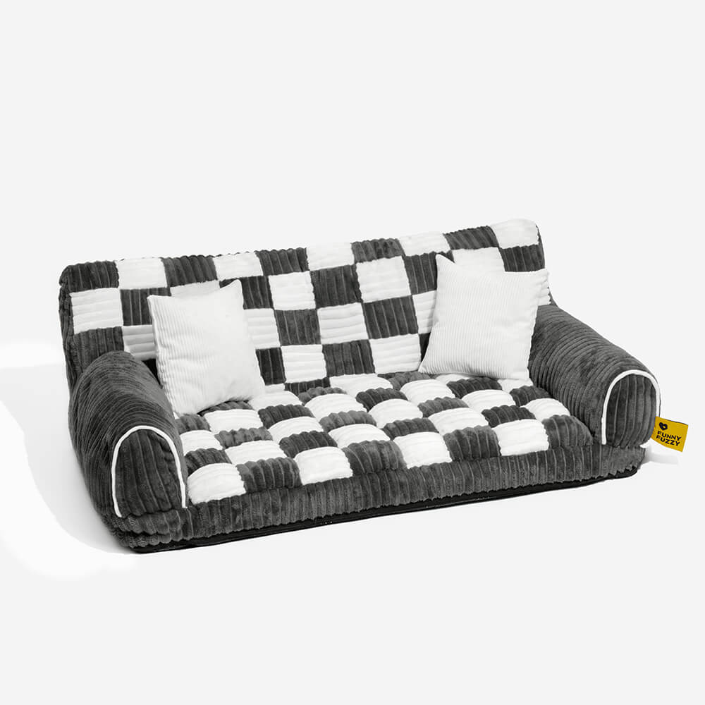 Extragroßes Hundesofabett im Vintage-Schachbrett-Design mit orthopädischer Unterstützung - King's Sofa