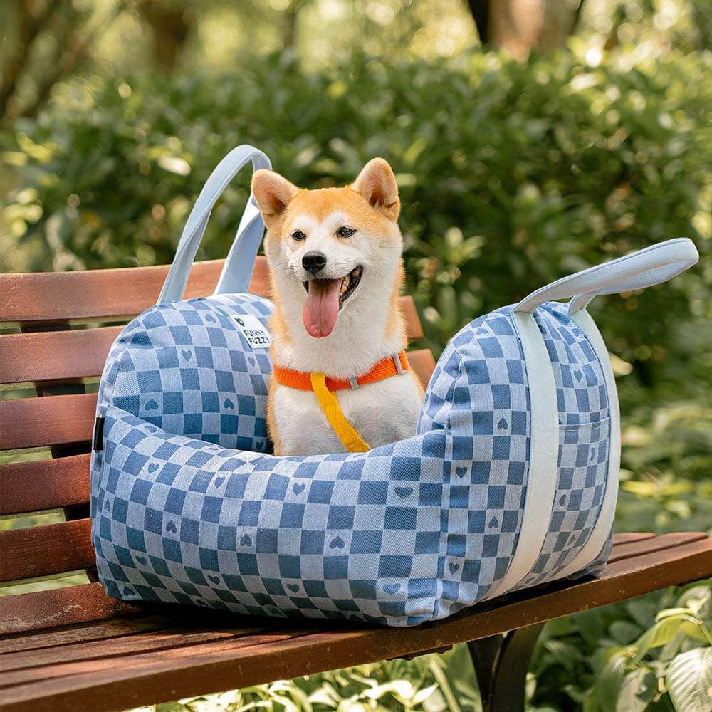 Vintage Heart Checkerboard Dog Car Seat Bed