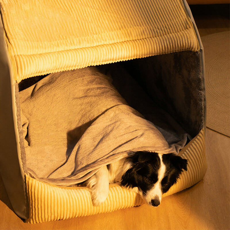 Warmes, abnehmbares, halbgeschlossenes, großes Hundezeltbett aus Flanell