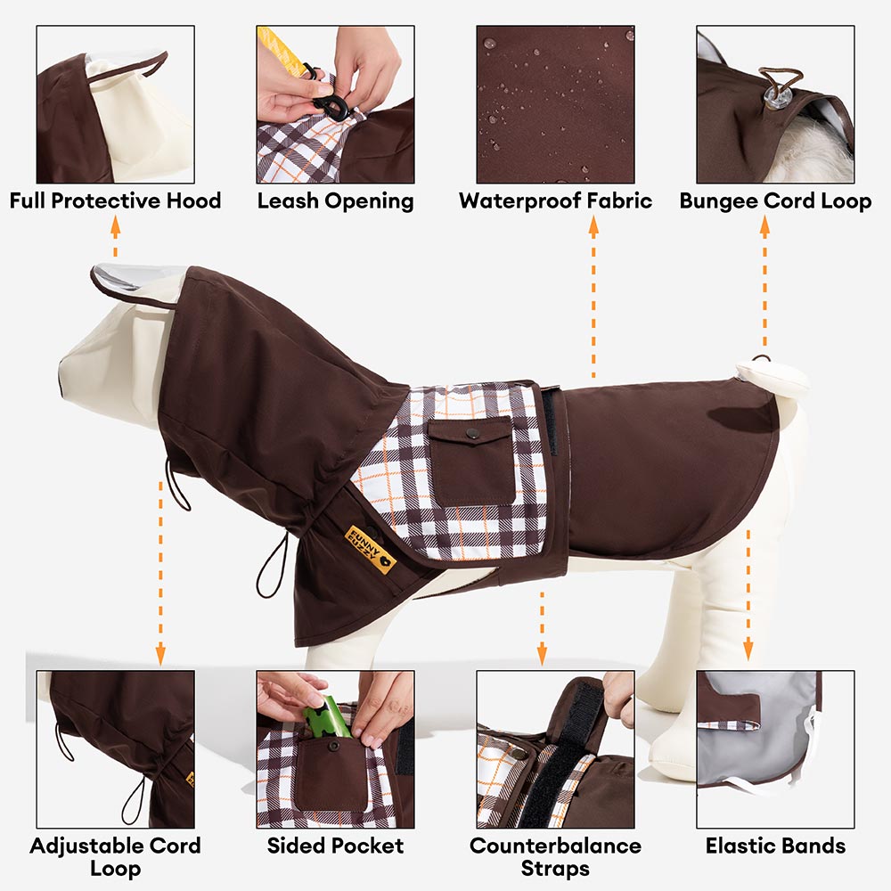 Wasserdichter Verstellbarer Hunderegenmantel im Vintage-Karomuster – Schutz bei jedem Wetter