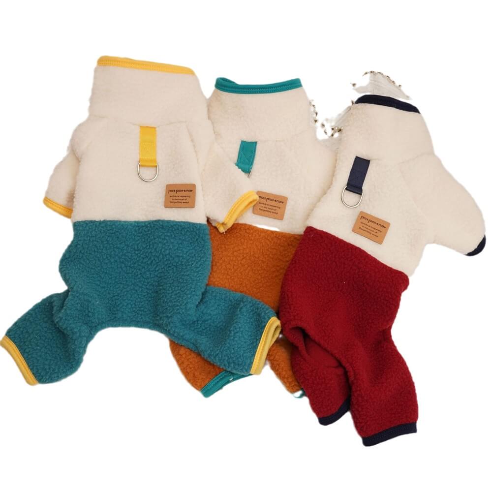 Kuscheliger Fleece-Overall für Hunde im Colorblock-Design – Stilvolle Winterkleidung für kleine Hunde