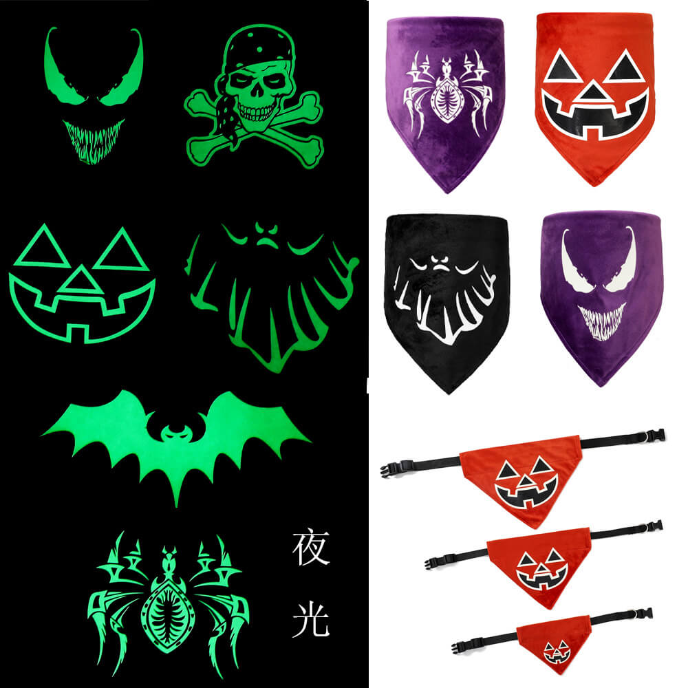 Leuchtendes Halloween-Haustier-Bandana | Leuchtendes dreieckiges Haustier-Lätzchen und Halsband