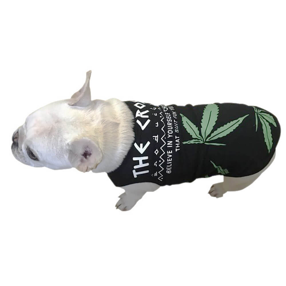 Ausgefallenes Schwarzes Hunde-Tanktop mit Grünem Blatt-Design