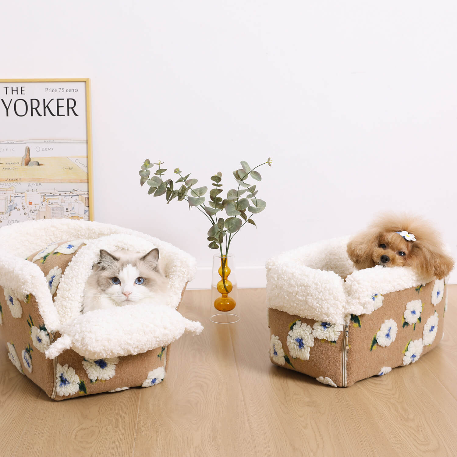 Hunde-Autosicherheitssitz Mittelkonsole aus Wollvlies mit Blumenmuster