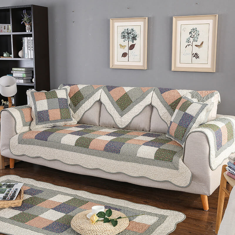Gesteppter, waschbarer, rutschfester Couchbezug aus Baumwolle