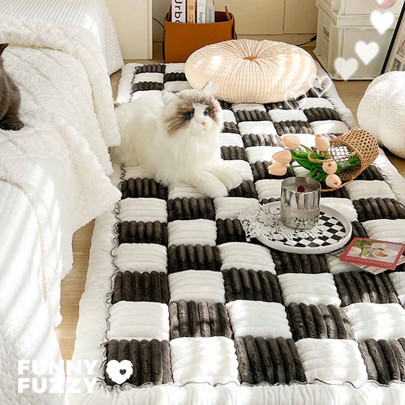 Cremefarbener großer karierten quadratischer fuzzy Haustier Hundematte Bett Ecksofa Couchbezug