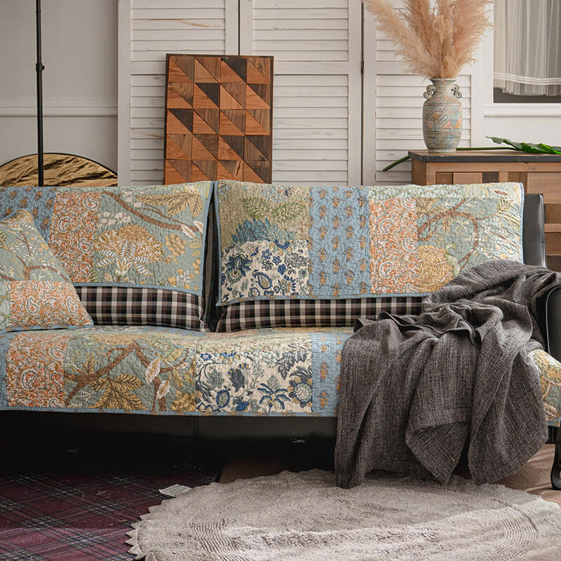 Couchbezug aus europäischer Baumwolle mit Blumenmuster, rutschfester Sofabezug