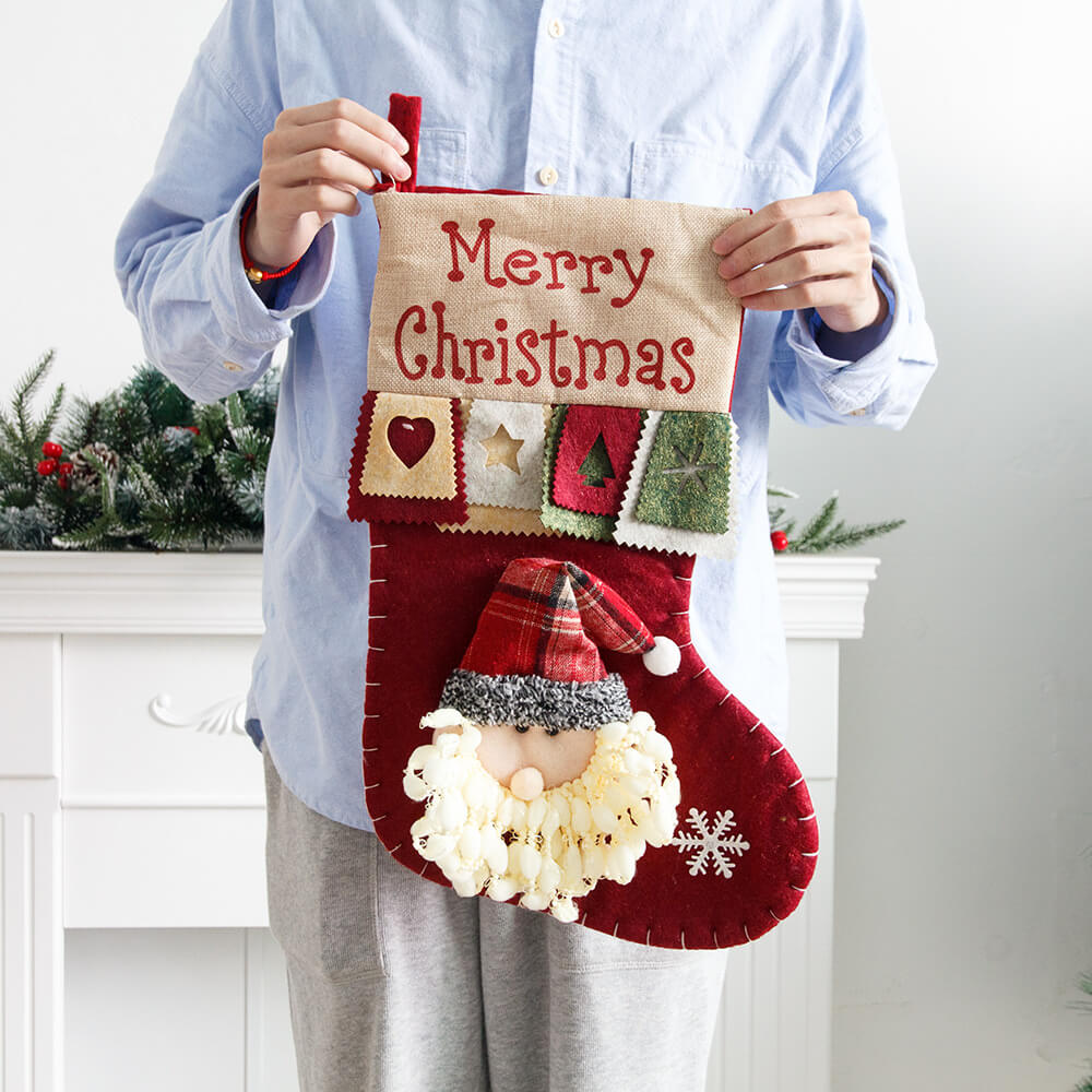 Grand sac cadeau sophistiqué pour chaussettes de Noël