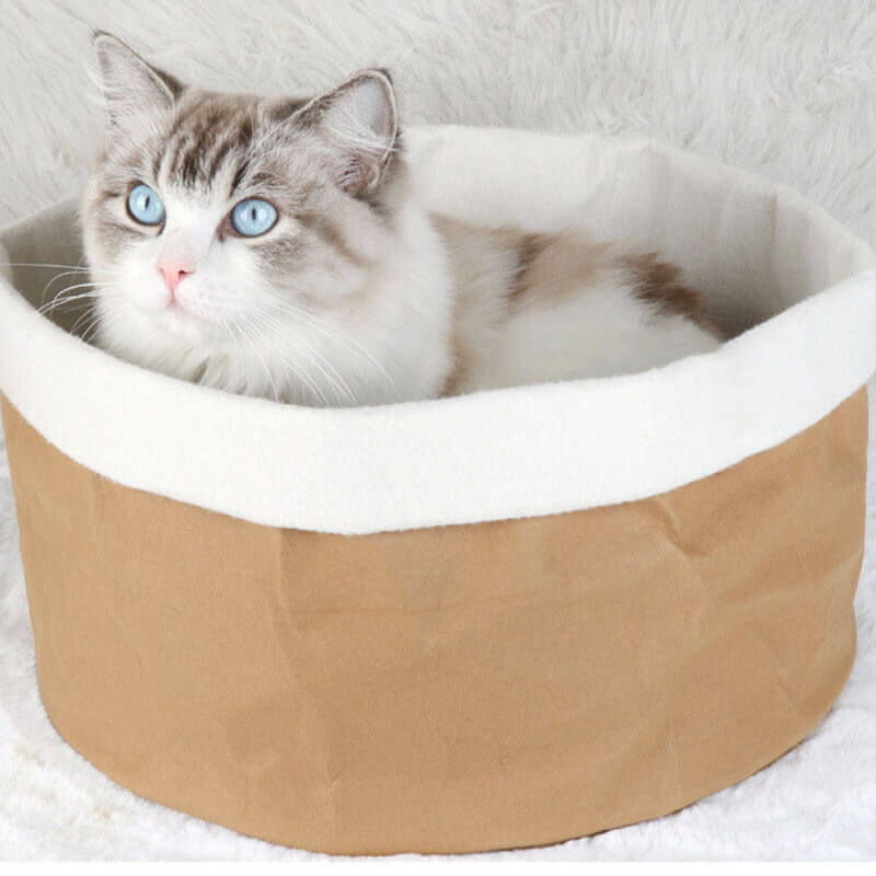 Waschbares Katzenkorbbett aus Kraftpapier