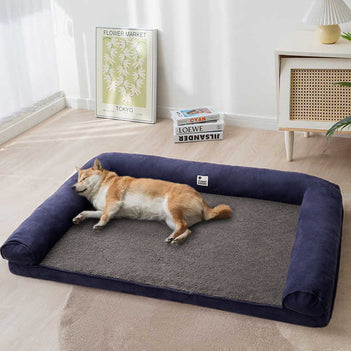 Orthopädisches Eckhundebett mit vollständiger Stützfunktion aus Kunstfleece und Wildleder