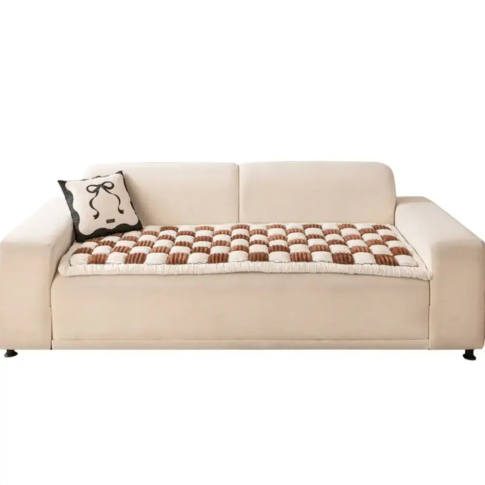 Cremefarbener großer karierten quadratischer fuzzy Haustier Hundematte Bett Ecksofa Couchbezug