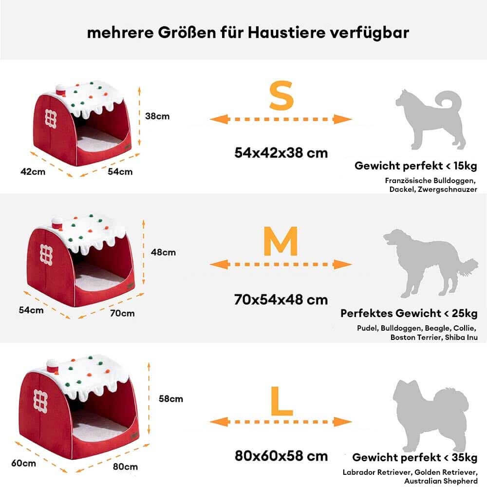 Festliches orthopädisches Hundebett „Schneehaus“ – Weihnachtliche Wärme