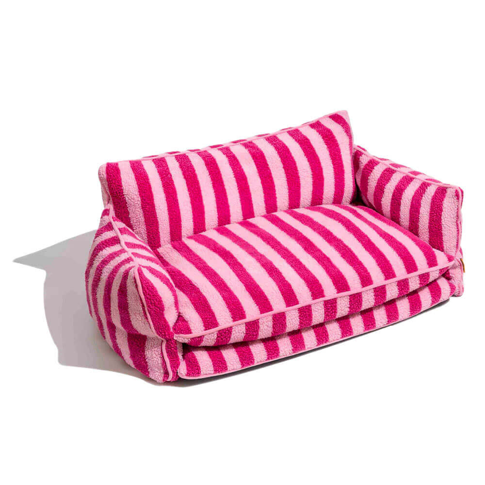 Trendige gestreifte Kunstlammfell Doppel-Layer Hund- und Katzen-Sofa-Bett - Outdoor