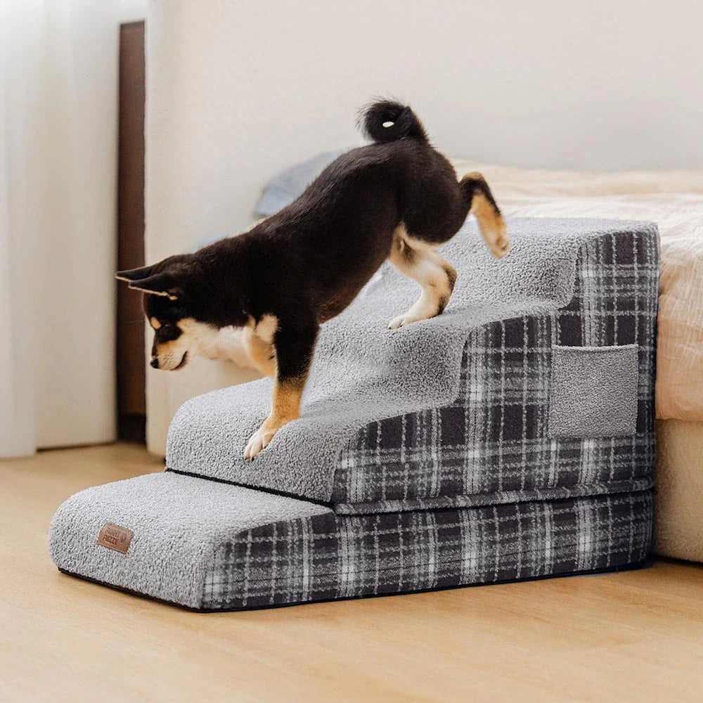 ComfyClimb – Plüschige Haustiertreppe mit hochdichtem Schaumstoff und abnehmbarem Bezug