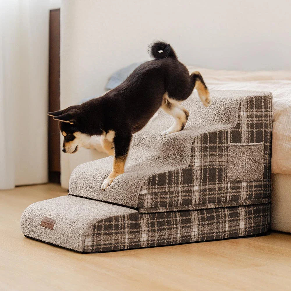 ComfyClimb – Plüschige Haustiertreppe mit hochdichtem Schaumstoff und abnehmbarem Bezug