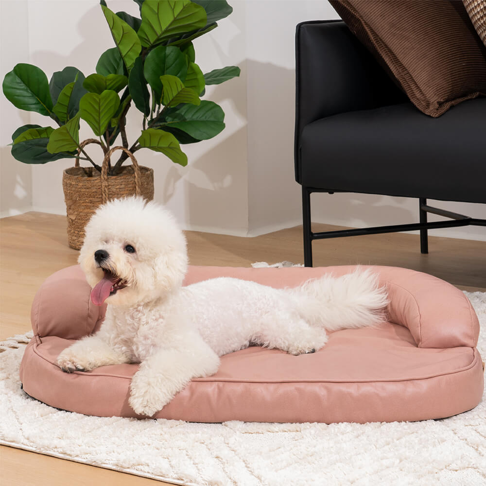 Canapé de luxe Leathaire, lit orthopédique résistant aux rayures pour chien